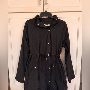 Black Women's Anorak Jacket with Drawstring Waist